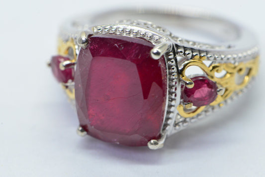 Emerald Cut Ruby Ring: 14K Gold Sterling Silver Promise Ring