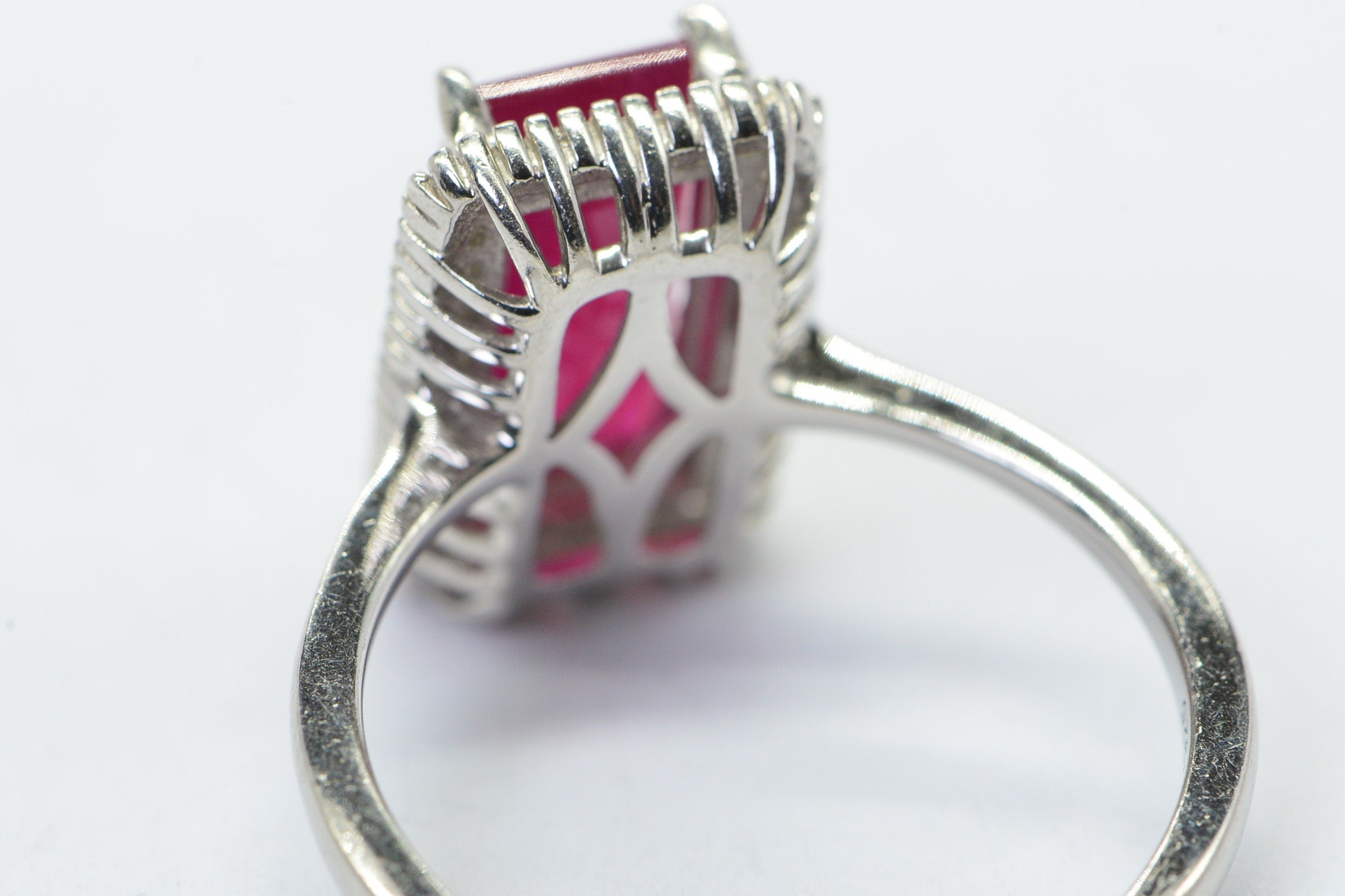 Emerald Cut Natural Ruby Baguette Real Diamond  Ring Sterling Silver Promise Engagement Ring
