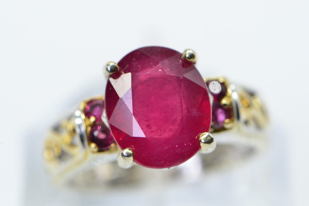 Oval Natural Ruby Ring Two Shade Metal 14K Gold Sterling Silver Promise Engagement Ring