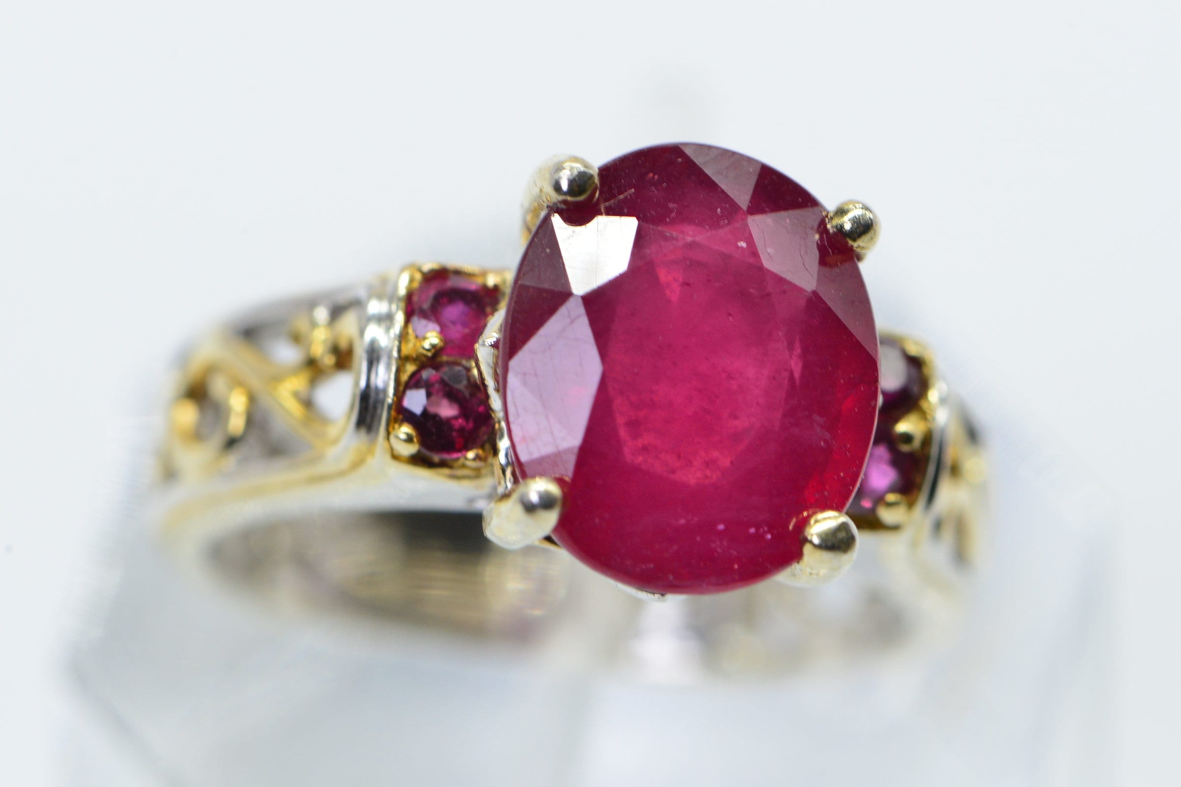 Oval Natural Ruby Ring Two Shade Metal 14K Gold Sterling Silver Promise Engagement Ring