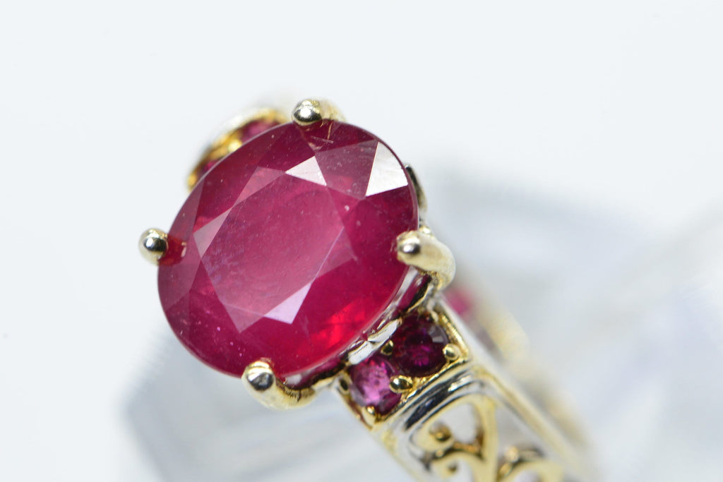 Oval Natural Ruby Ring Two Shade Metal 14K Gold Sterling Silver Promise Engagement Ring