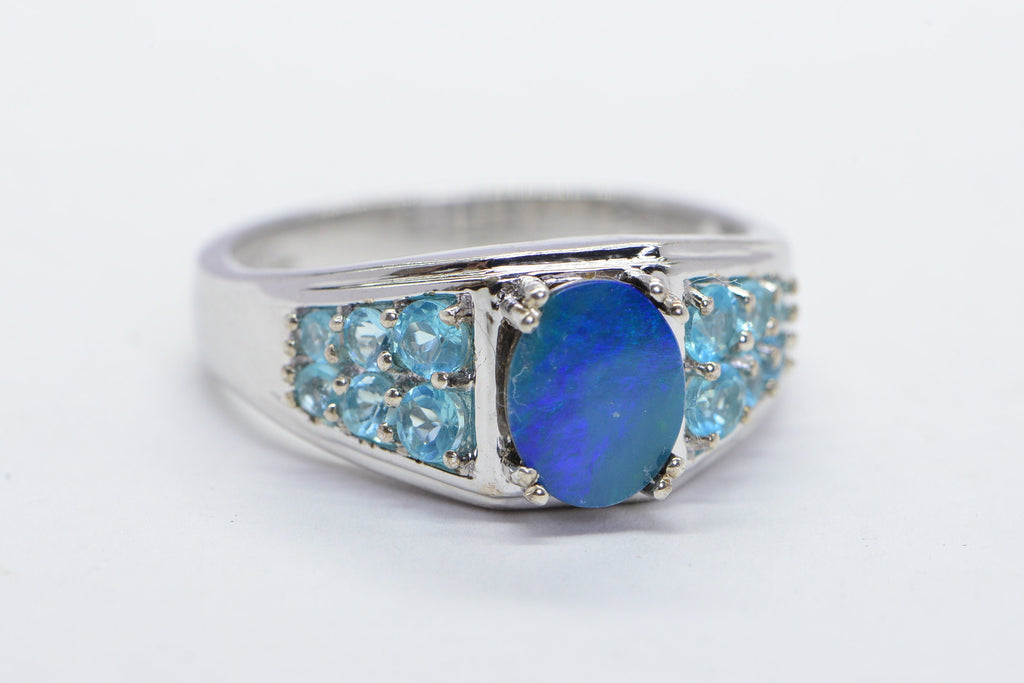 Australian Boulder Opal Ring: Sterling Silver Apatite Multi Stone