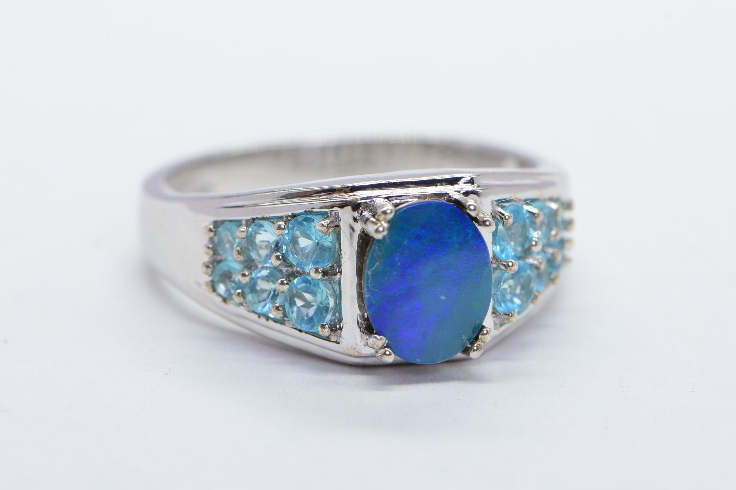 Australian Boulder Opal Ring: Sterling Silver Apatite Multi Stone
