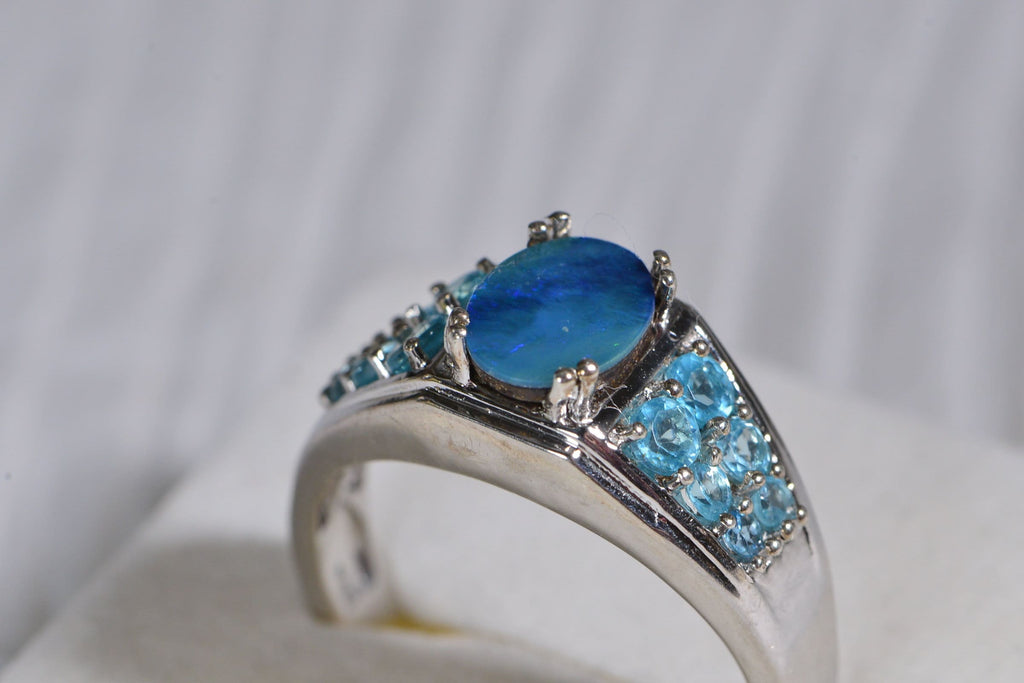 Australian Boulder Opal Ring: Sterling Silver Apatite Multi Stone