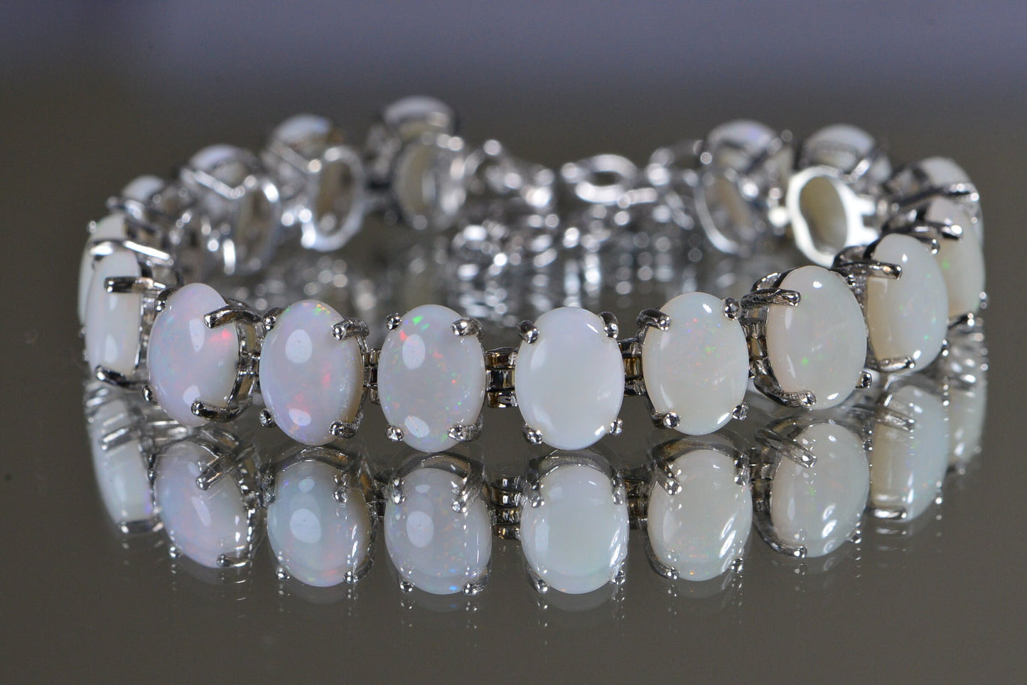 Australian White Opal Bracelet: Sterling Silver Prong Set Gemstone