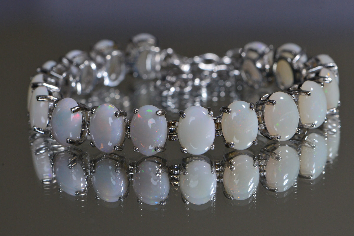 Australian White Opal Bracelet: Sterling Silver Prong Set Gemstone
