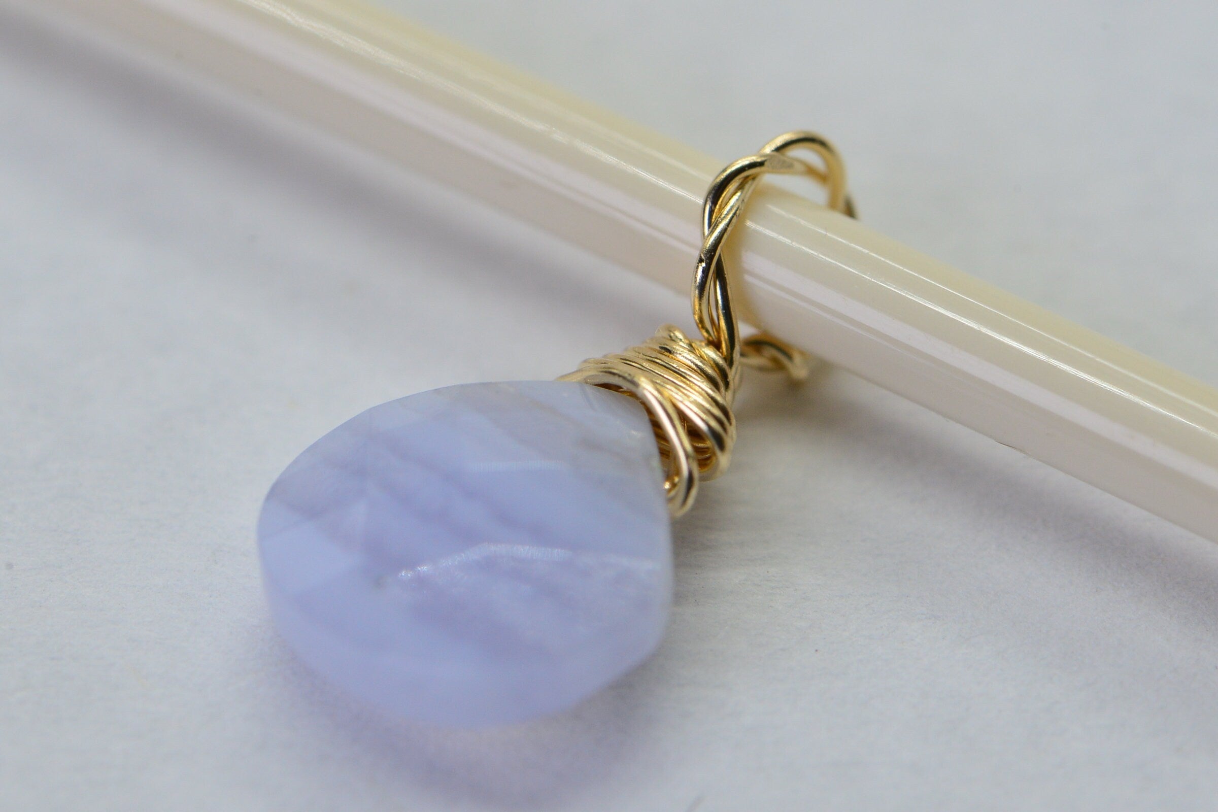 9mm Blue Lace Agate hearts teardrop wire wrapped 14K yellow gold filled