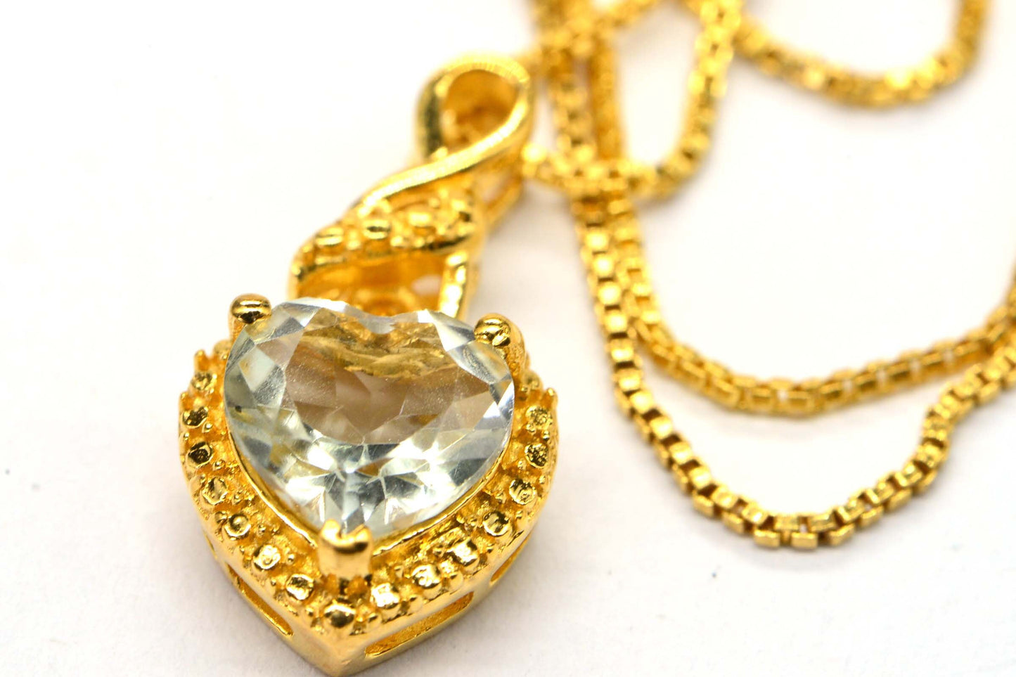 Green Amethyst Heart Pendant Necklace: 24K Gold Vermeil, February Birthstone