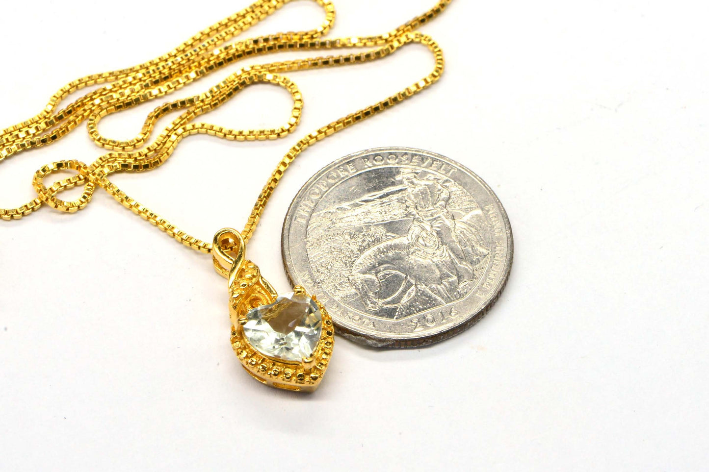 Green Amethyst Heart Pendant Necklace: 24K Gold Vermeil, February Birthstone