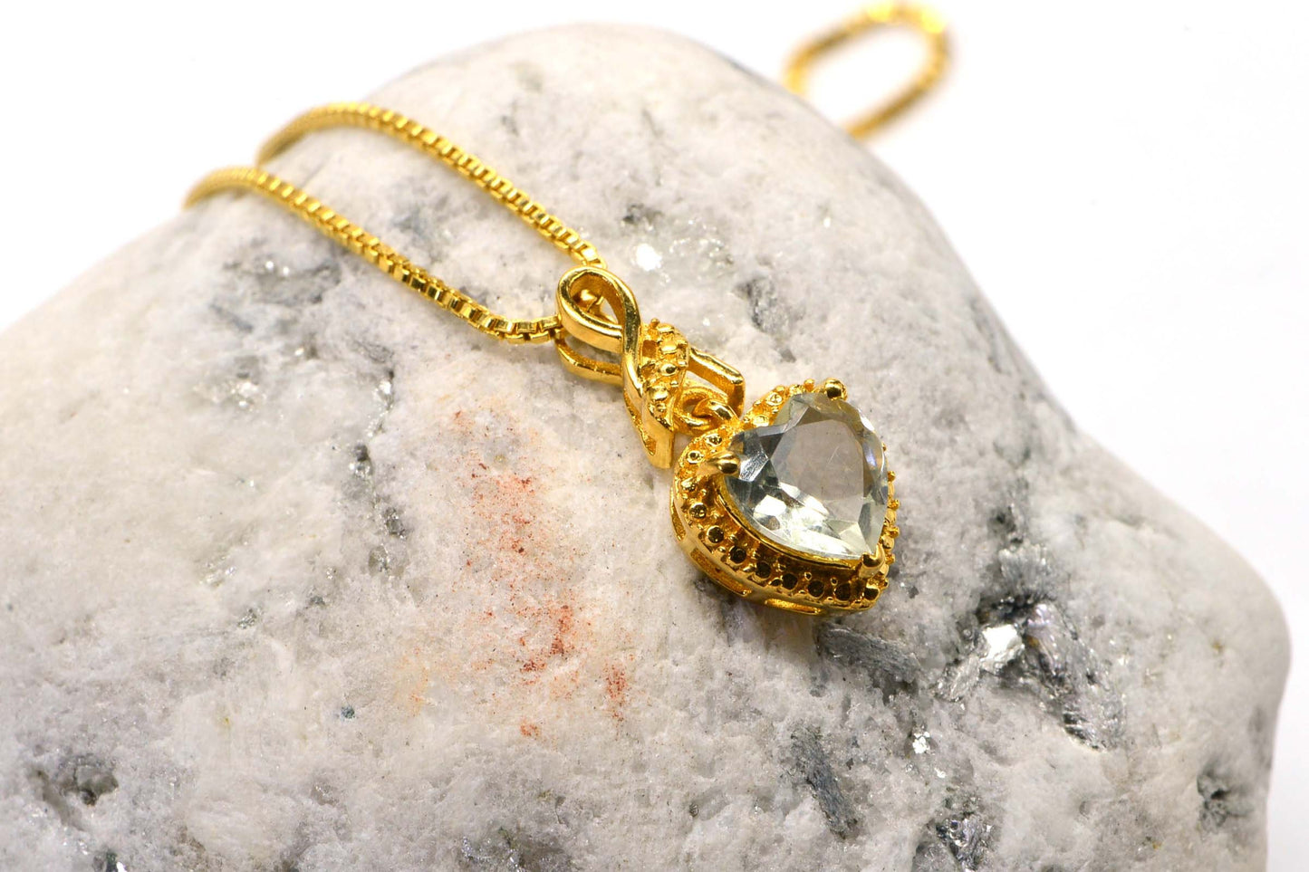 Green Amethyst Heart Pendant Necklace: 24K Gold Vermeil, February Birthstone