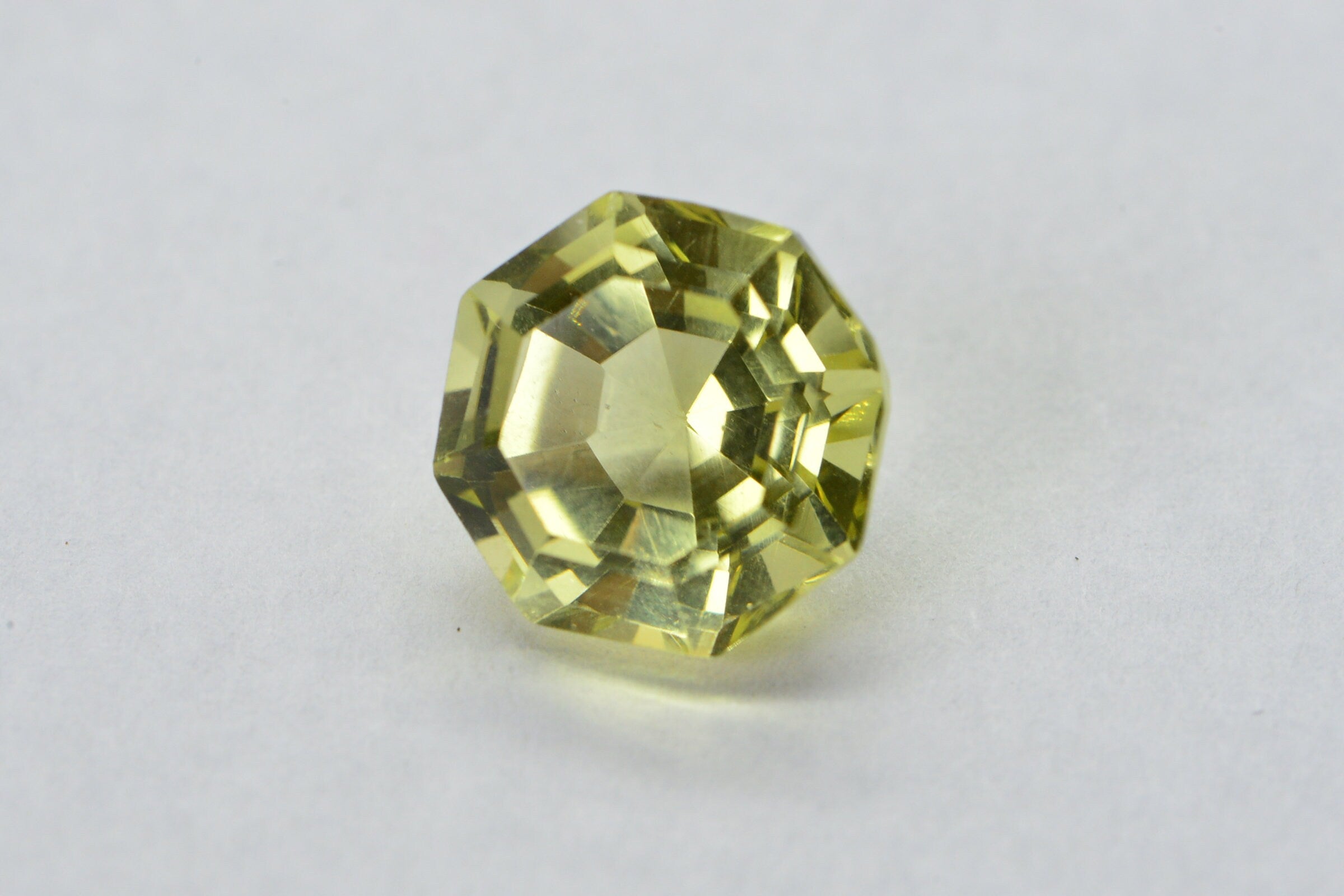 Lemon Quartz Round Hexagons Cut Gemstone Pale Yellow Quartz Point Back