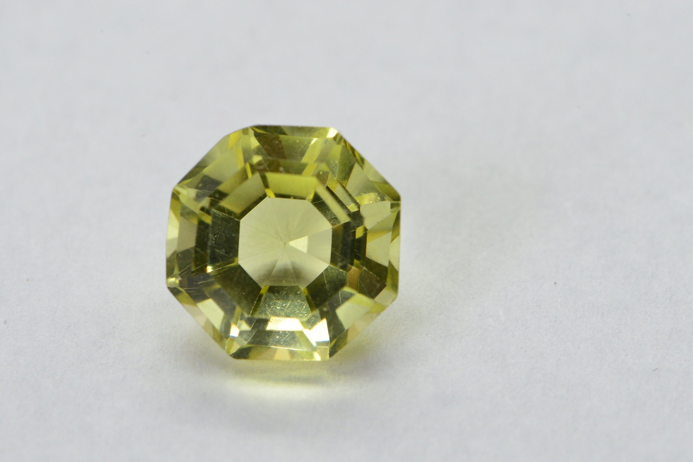 Lemon Quartz Round Hexagons Cut Gemstone Pale Yellow Quartz Point Back