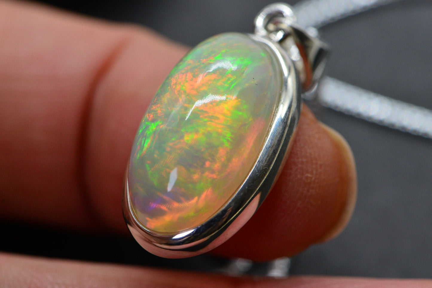 Authentic Ethiopian Welo Opal Pendant  Sterling Silver Bezel Opal Genuine  Necklace Birthstone October