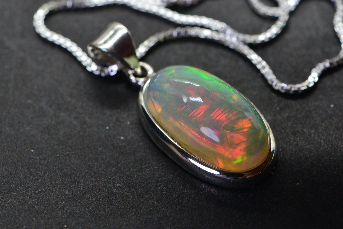Authentic Ethiopian Welo Opal Pendant  Sterling Silver Bezel Opal Genuine  Necklace Birthstone October