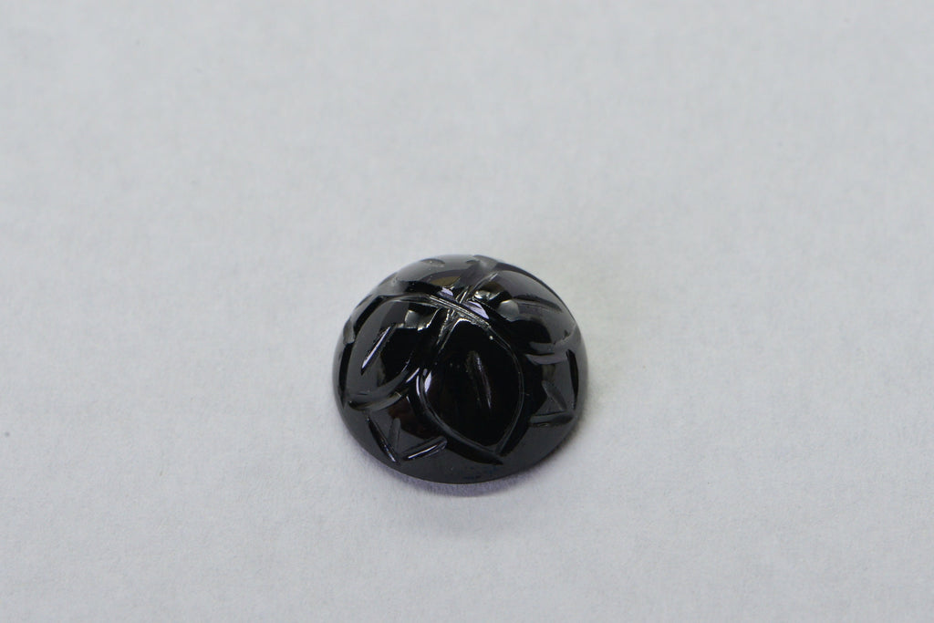 Black Tourmaline Flower Carved Gemstone: 12mm Flat Back Cabochon
