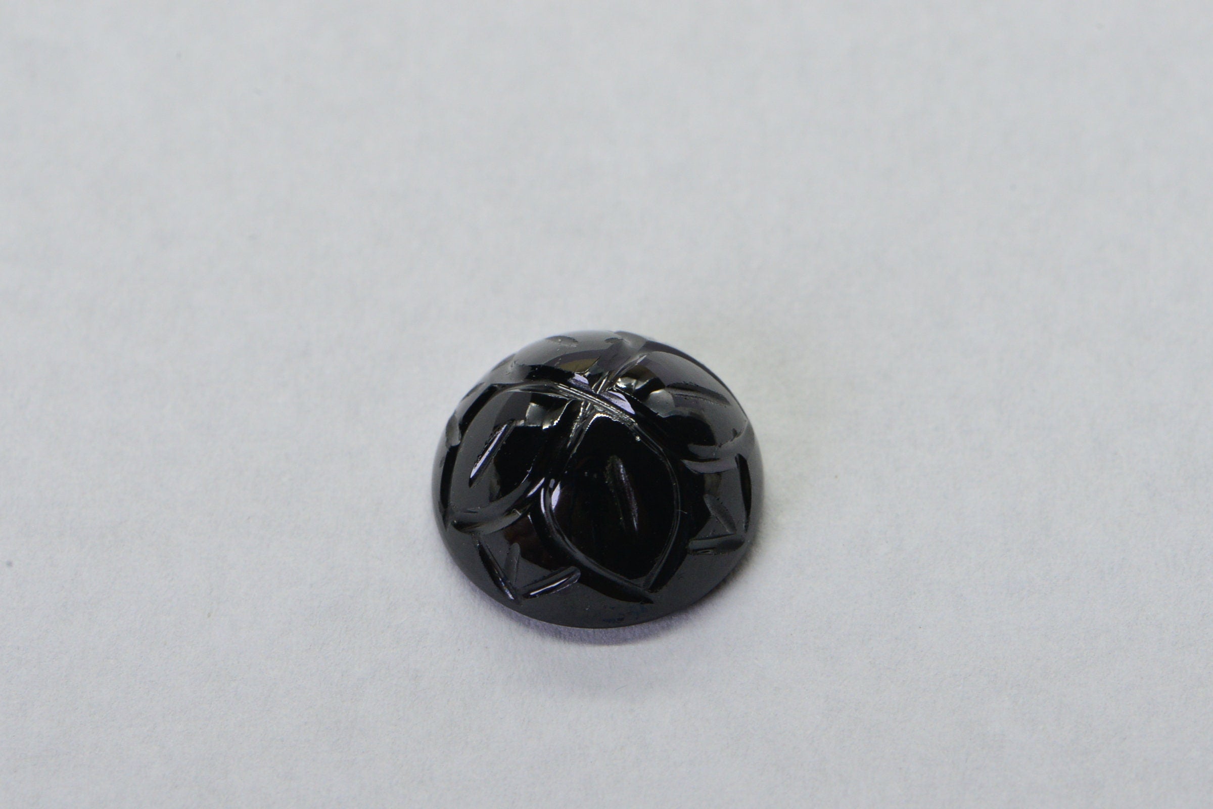 Black Tourmaline Flower Carved Gemstone: 12mm Flat Back Cabochon