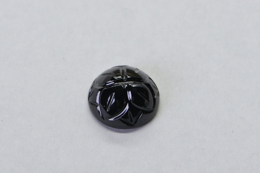 Black Tourmaline Flower Carved Gemstone: 12mm Flat Back Cabochon