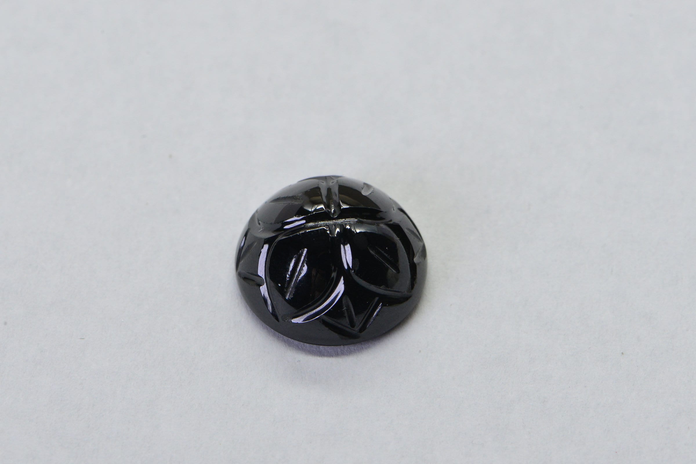 Black Tourmaline Flower Carved Gemstone: 12mm Flat Back Cabochon