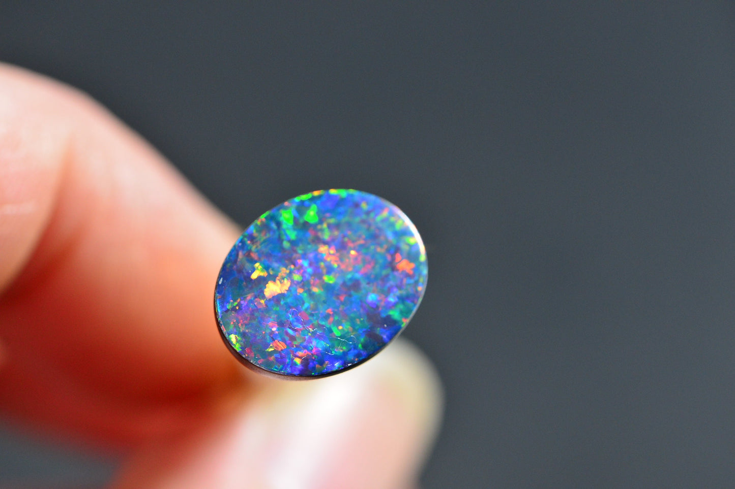 Australian Black Opal Rainbow Metallic Blue Oval Halo Style Ring Custom Order Ring