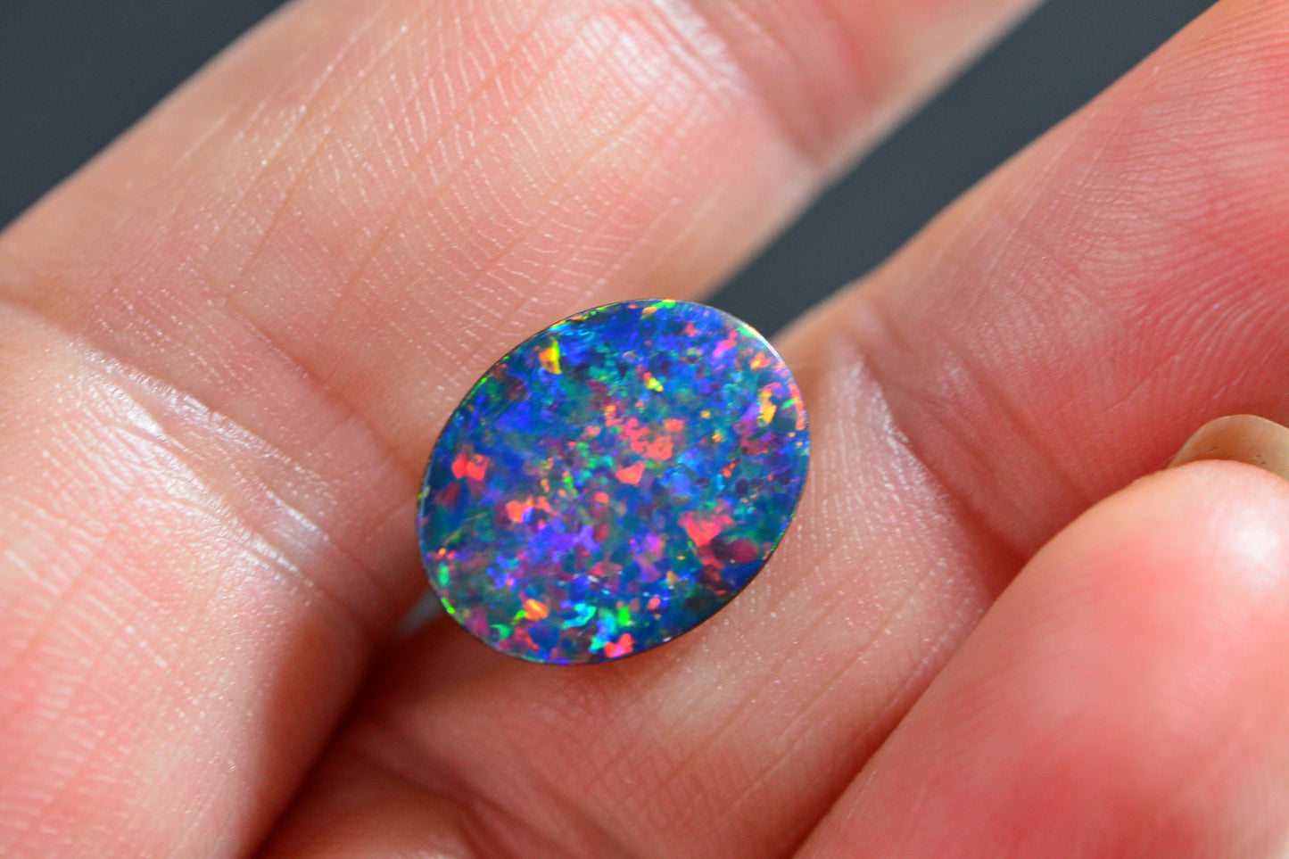 Australian Black Opal Rainbow Metallic Blue Oval Halo Style Ring Custom Order Ring