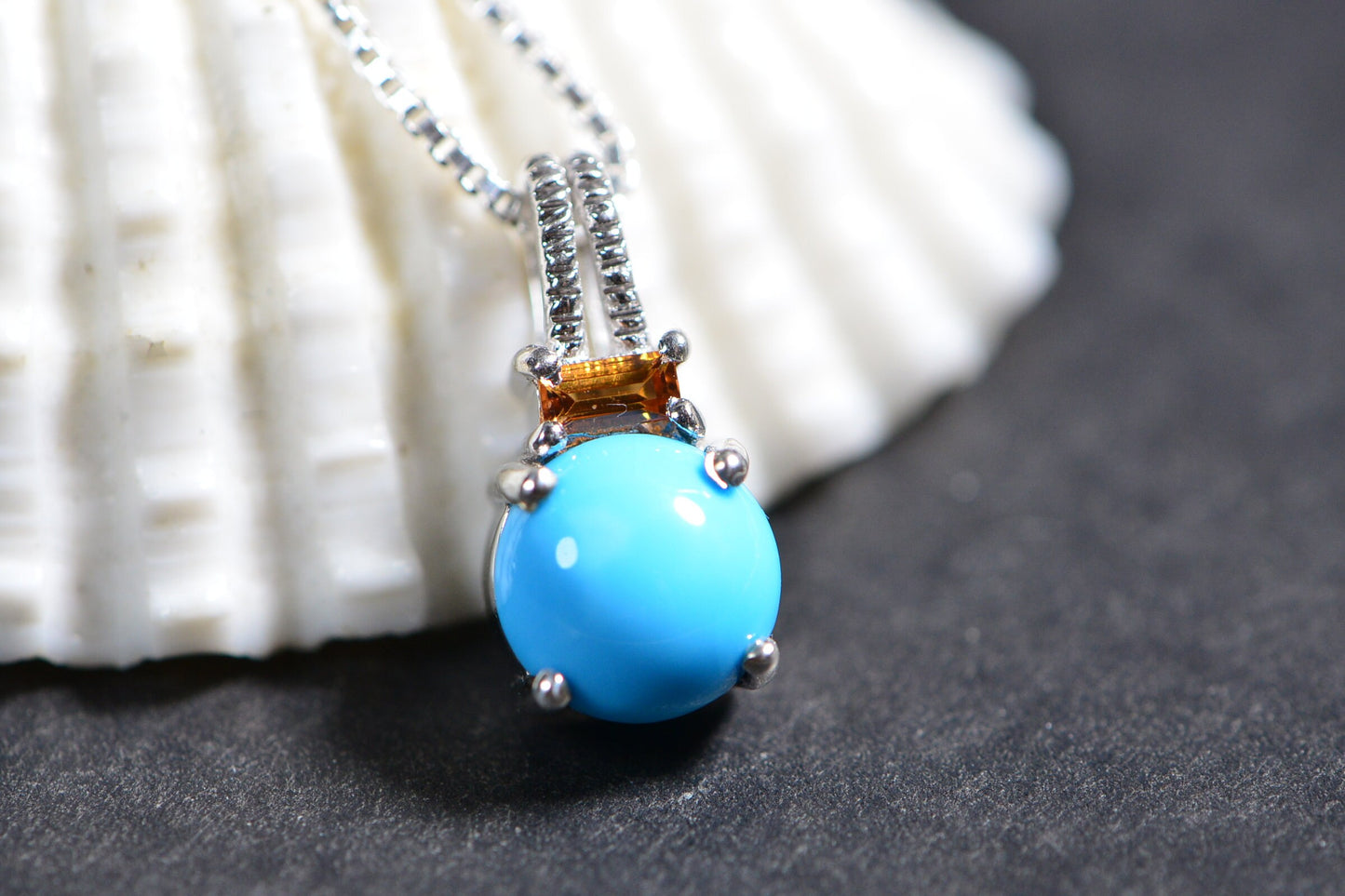 Tiny Pendant Arizona Sleeping beauty Turquoise and Topaz Small Round Stone Pendant Minimalist Jewelry