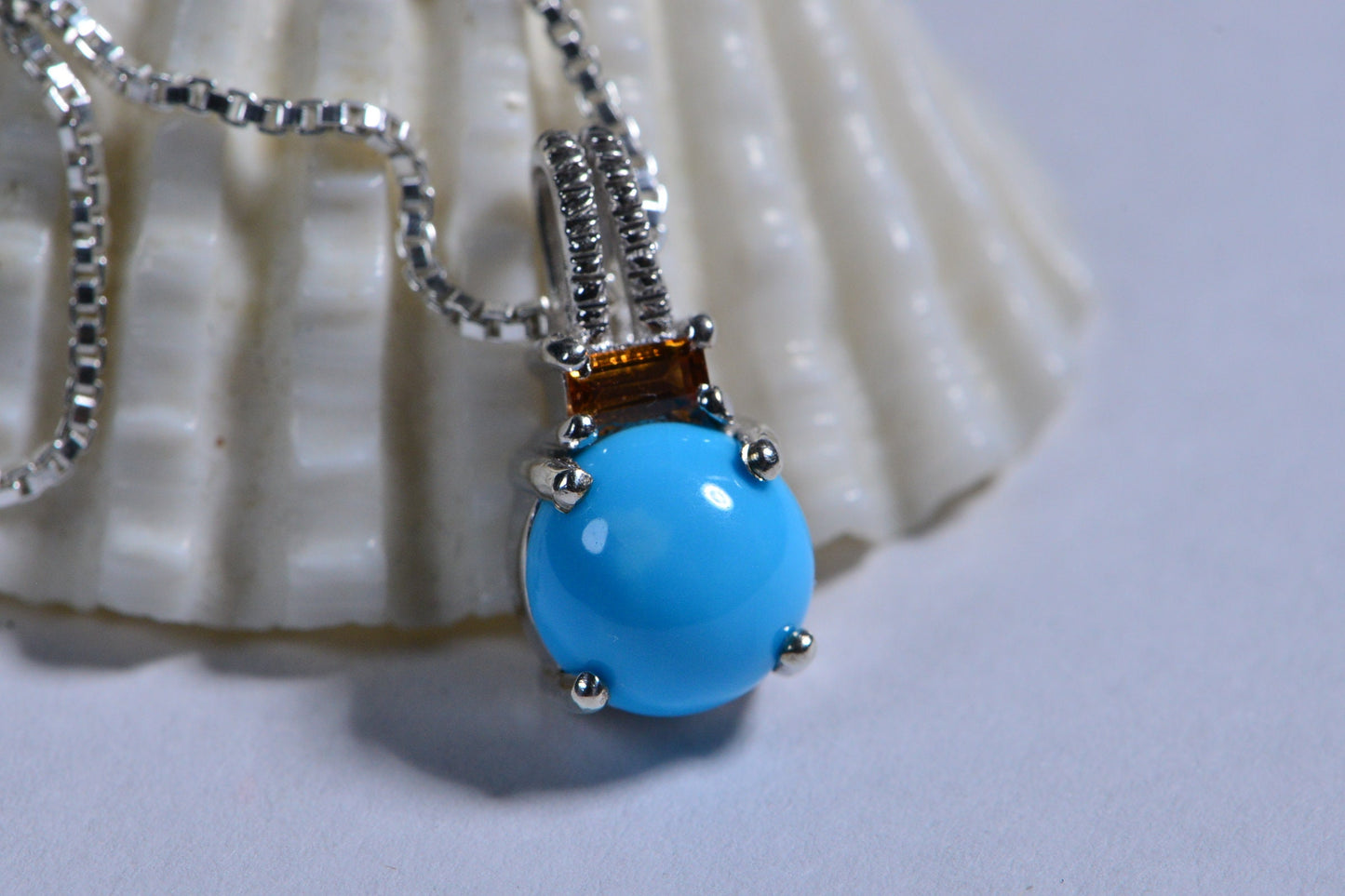 Tiny Pendant Arizona Sleeping beauty Turquoise and Topaz Small Round Stone Pendant Minimalist Jewelry