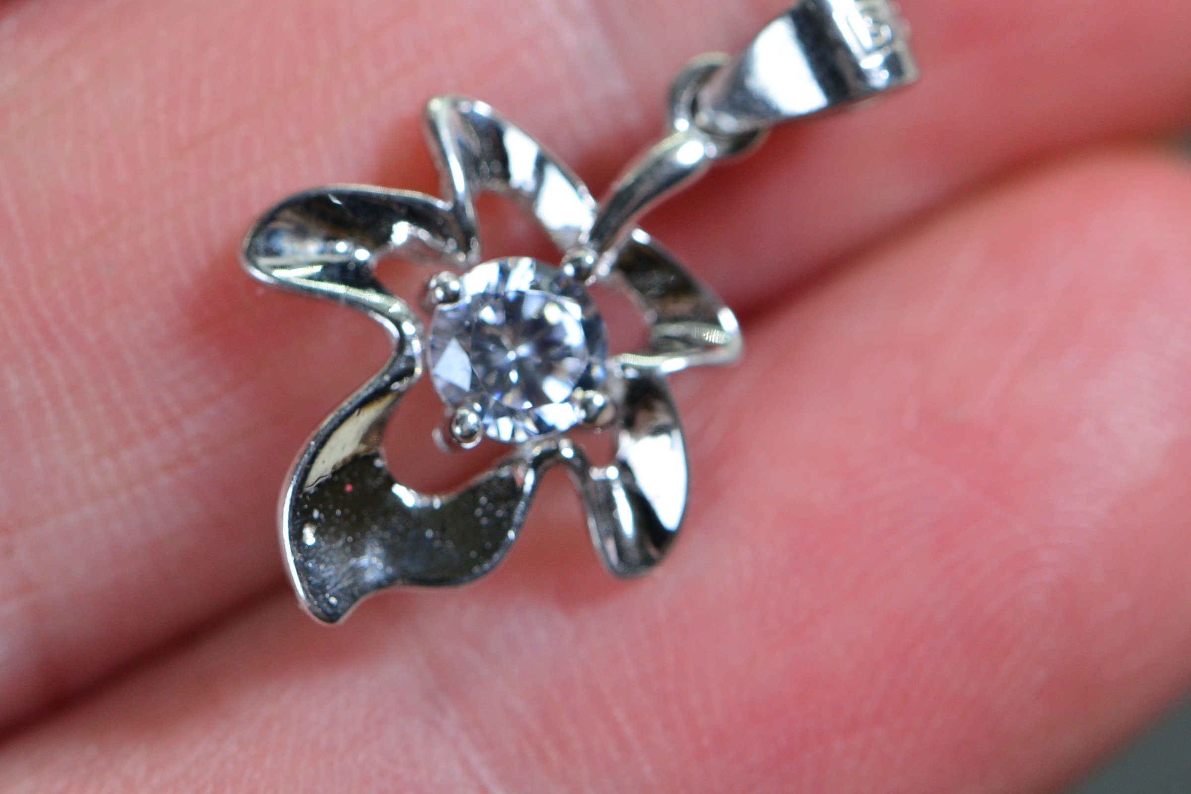 Clear Crystal Leaf Flower Small Charm Sterling Silver Dangle Charm Tiny