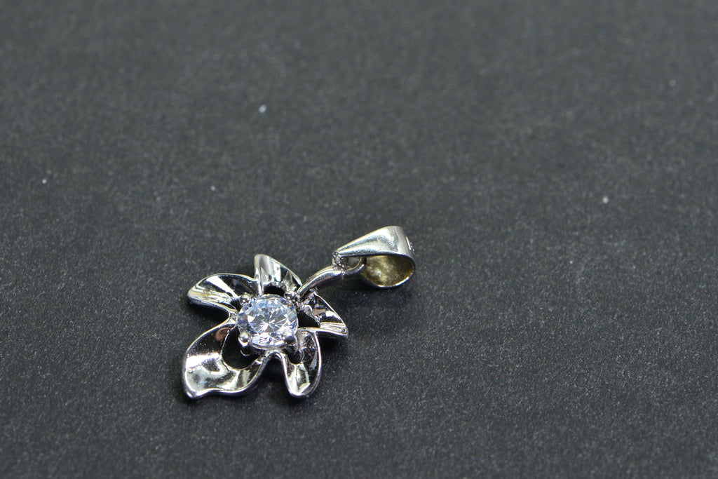 Clear Crystal Leaf Flower Small Charm Sterling Silver Dangle Charm Tiny