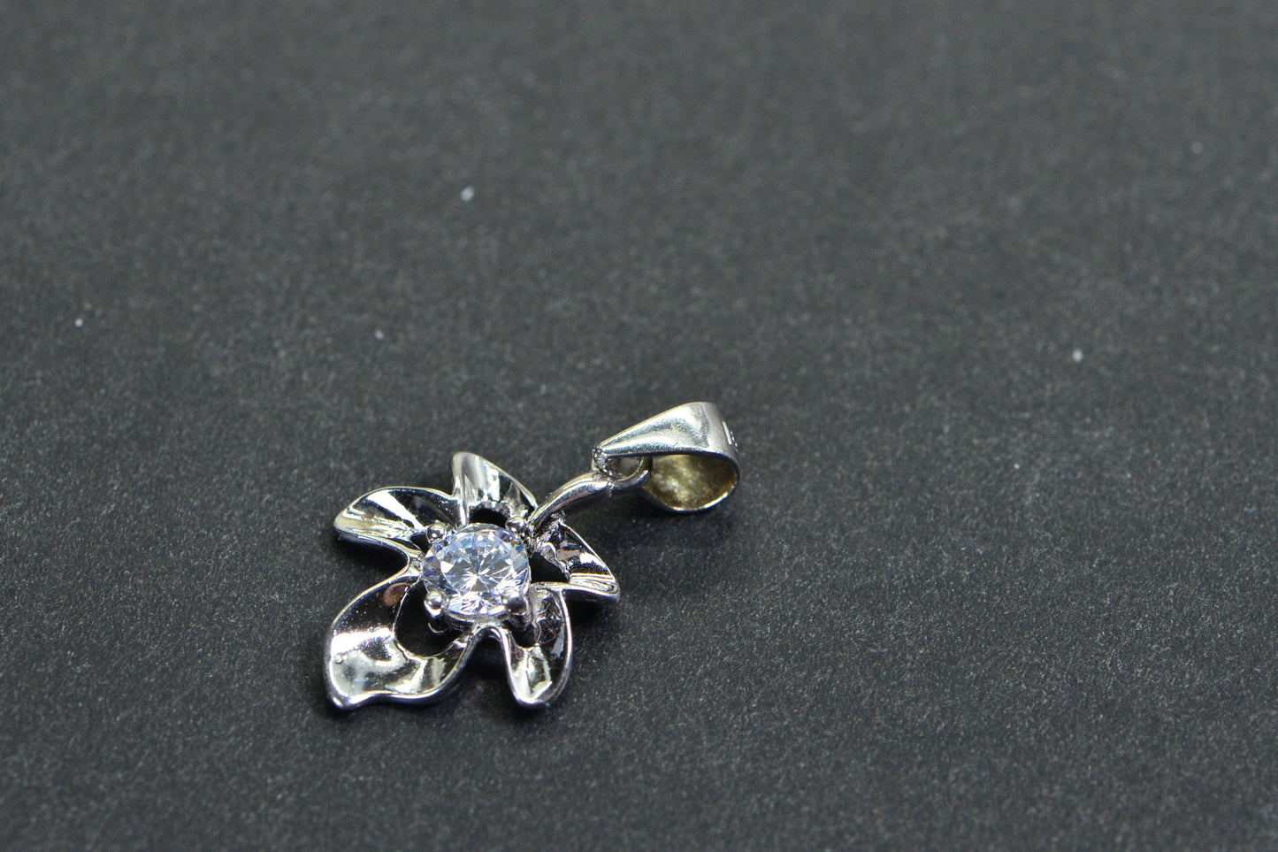 Clear Crystal Leaf Flower Small Charm Sterling Silver Dangle Charm Tiny