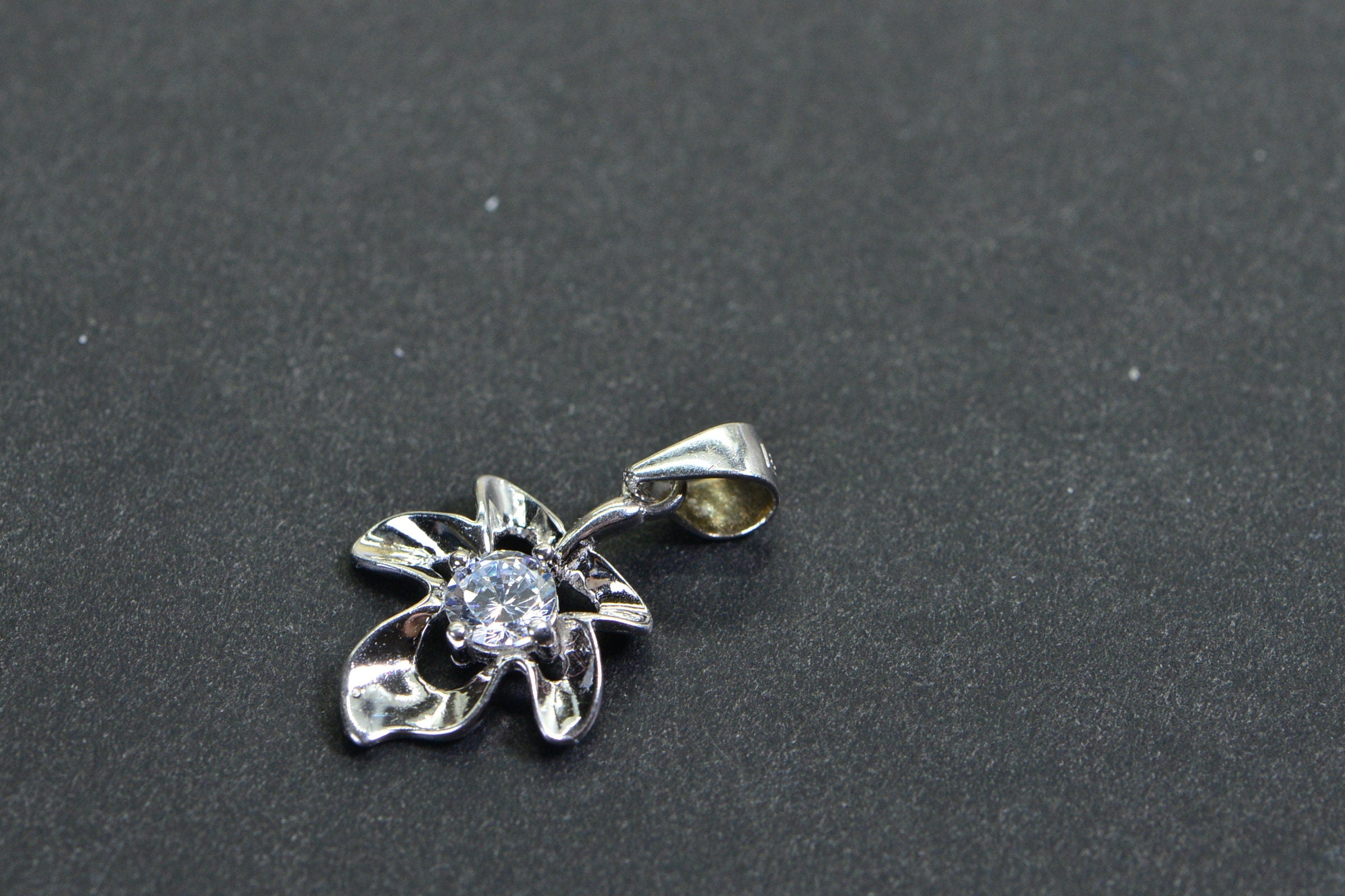 Clear Crystal Leaf Flower Small Charm Sterling Silver Dangle Charm Tiny