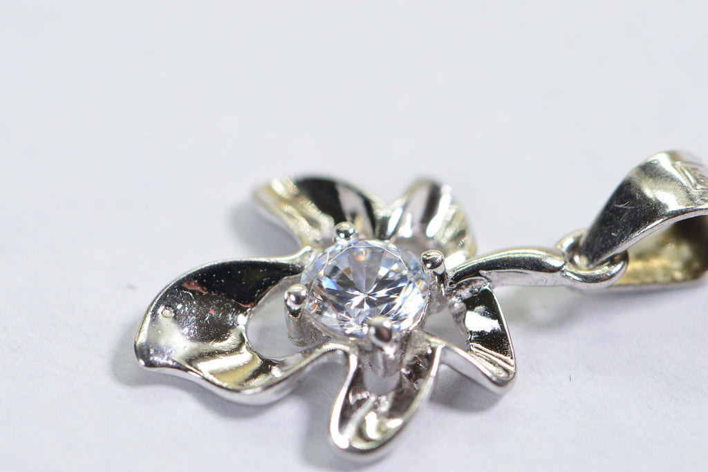 Clear Crystal Leaf Flower Small Charm Sterling Silver Dangle Charm Tiny