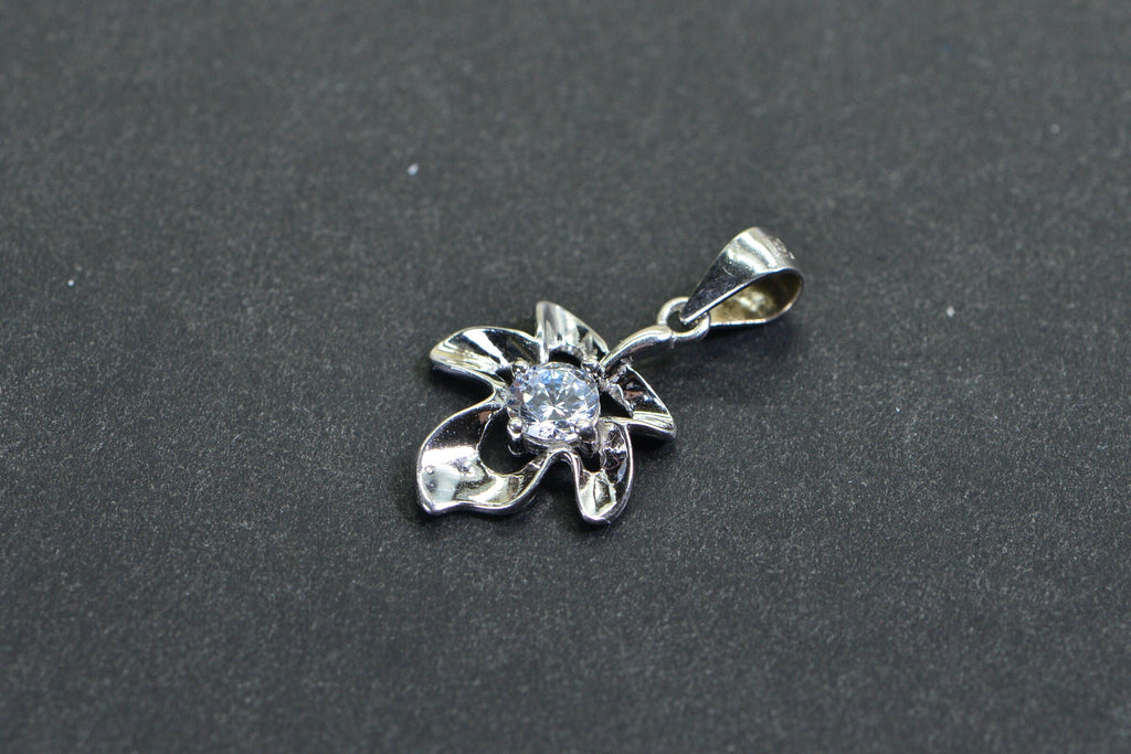 Clear Crystal Leaf Flower Small Charm Sterling Silver Dangle Charm Tiny