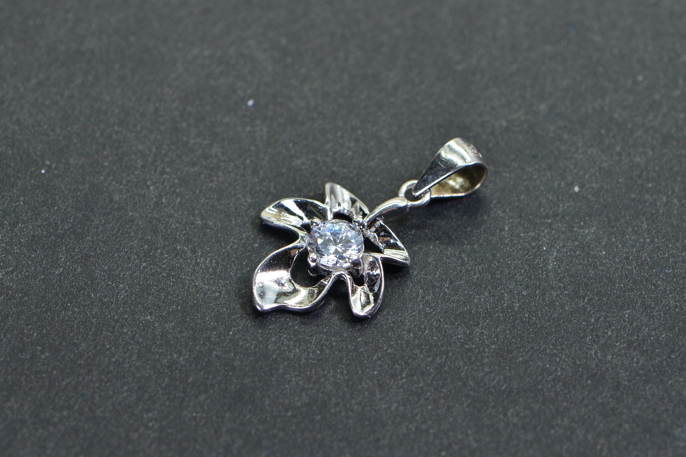 Clear Crystal Leaf Flower Small Charm Sterling Silver Dangle Charm Tiny