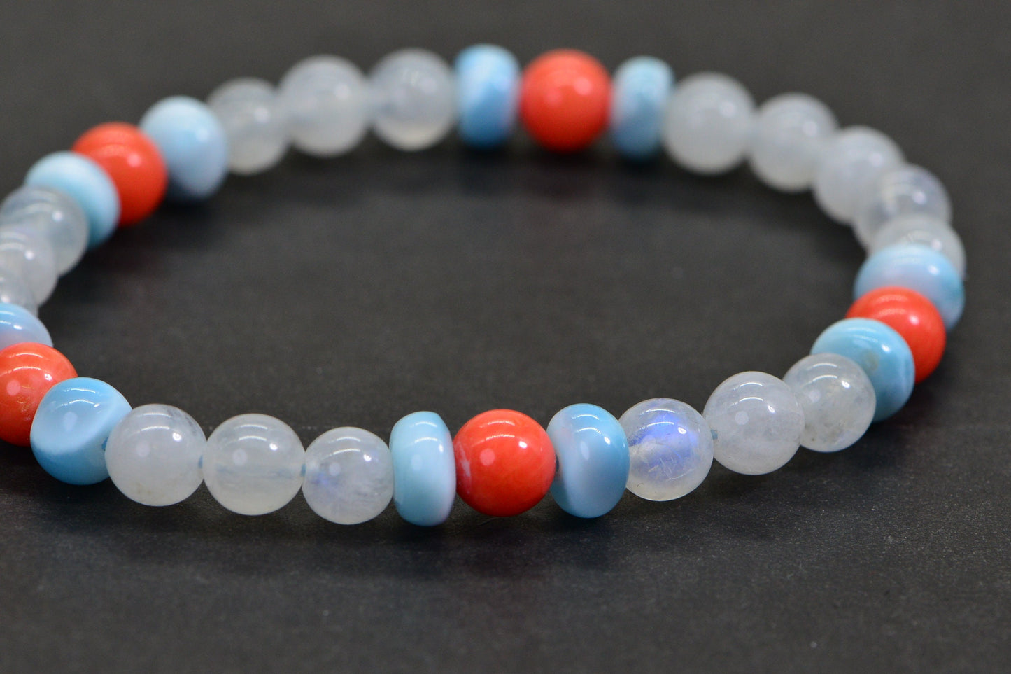 Genuine Larimar Coral Moonstone Beads Bracelet Healing Bracelet