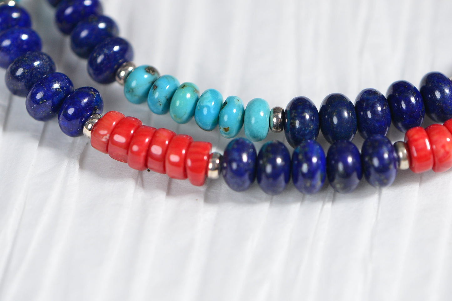 Lapis Lazuli Coral Turquoise Bead Necklace with Lariat pendant beaded