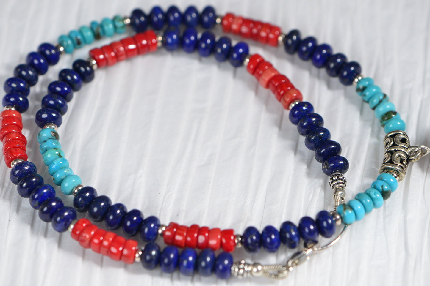 Lapis Lazuli Coral Turquoise Bead Necklace with Lariat pendant beaded