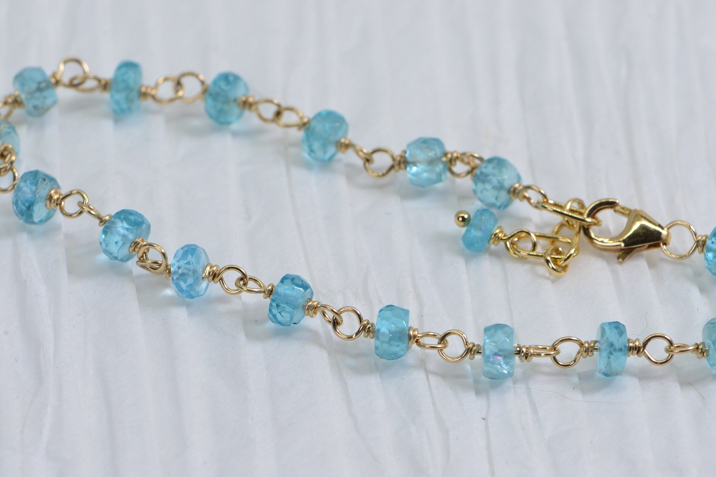 Blue Apatite 14K Gold Filled Bracelet: Wire Wrapped Gemstone Chain