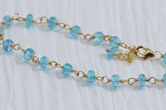 Blue Apatite 14K Gold Filled Bracelet: Wire Wrapped Gemstone Chain