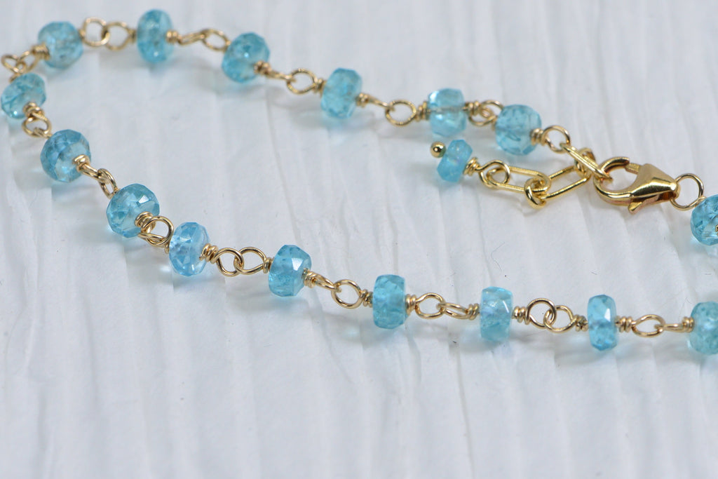 Blue Apatite 14K Gold Filled Bracelet: Wire Wrapped Gemstone Chain
