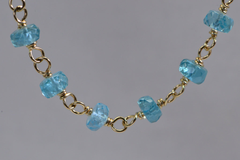 Blue Apatite 14K Gold Filled Bracelet: Wire Wrapped Gemstone Chain