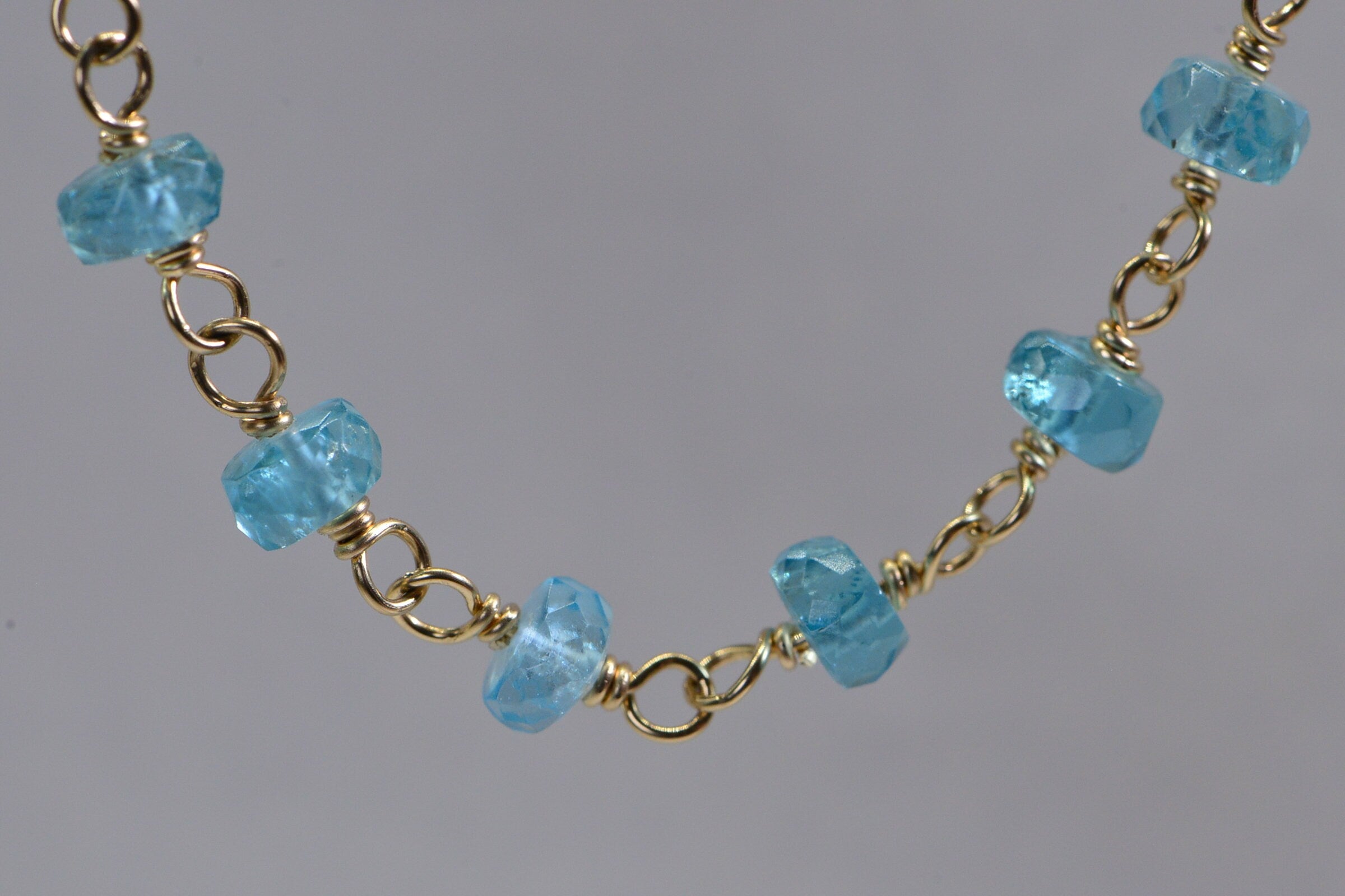Blue Apatite 14K Gold Filled Bracelet: Wire Wrapped Gemstone Chain