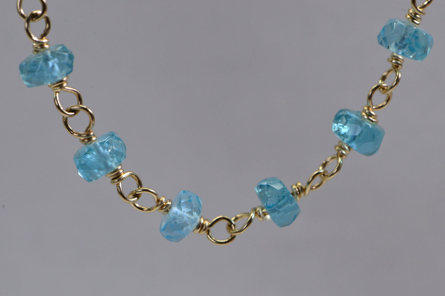 Natural Apatite Bracelet: Wire Wrapped 14K Gold Filled Chain