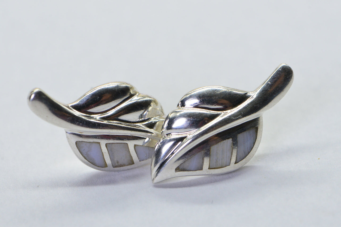 Solid Sterling Silver Leaf Stud Earrings Gemstone Inly