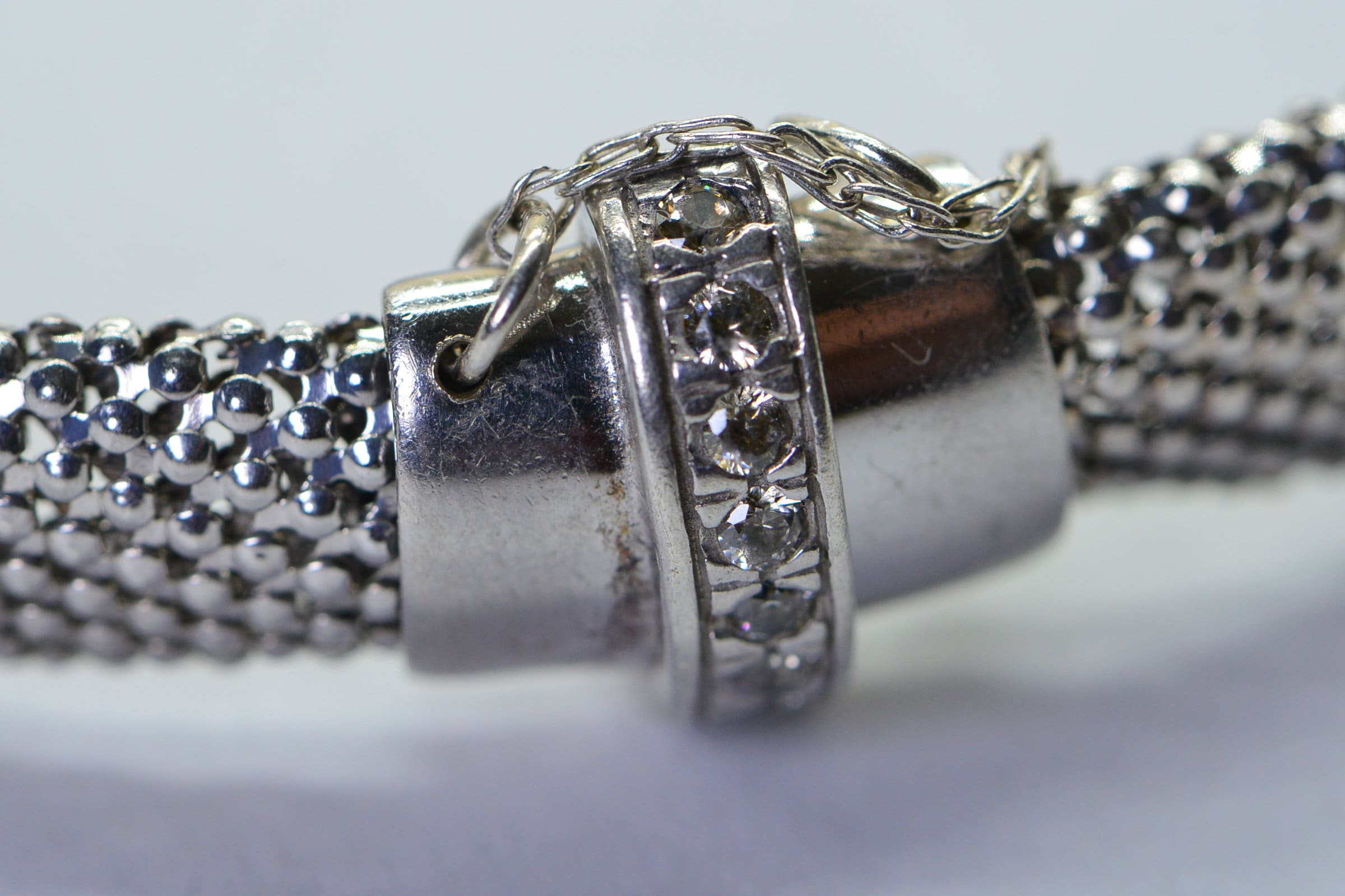 Solid Sterling Silver Flat Mesh Width 10mm Bracelet Sparkly Finished Rhodium Vintage Bracelet