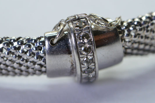 Solid Sterling Silver Flat Mesh Width 10mm Bracelet Sparkly Finished Rhodium Vintage Bracelet