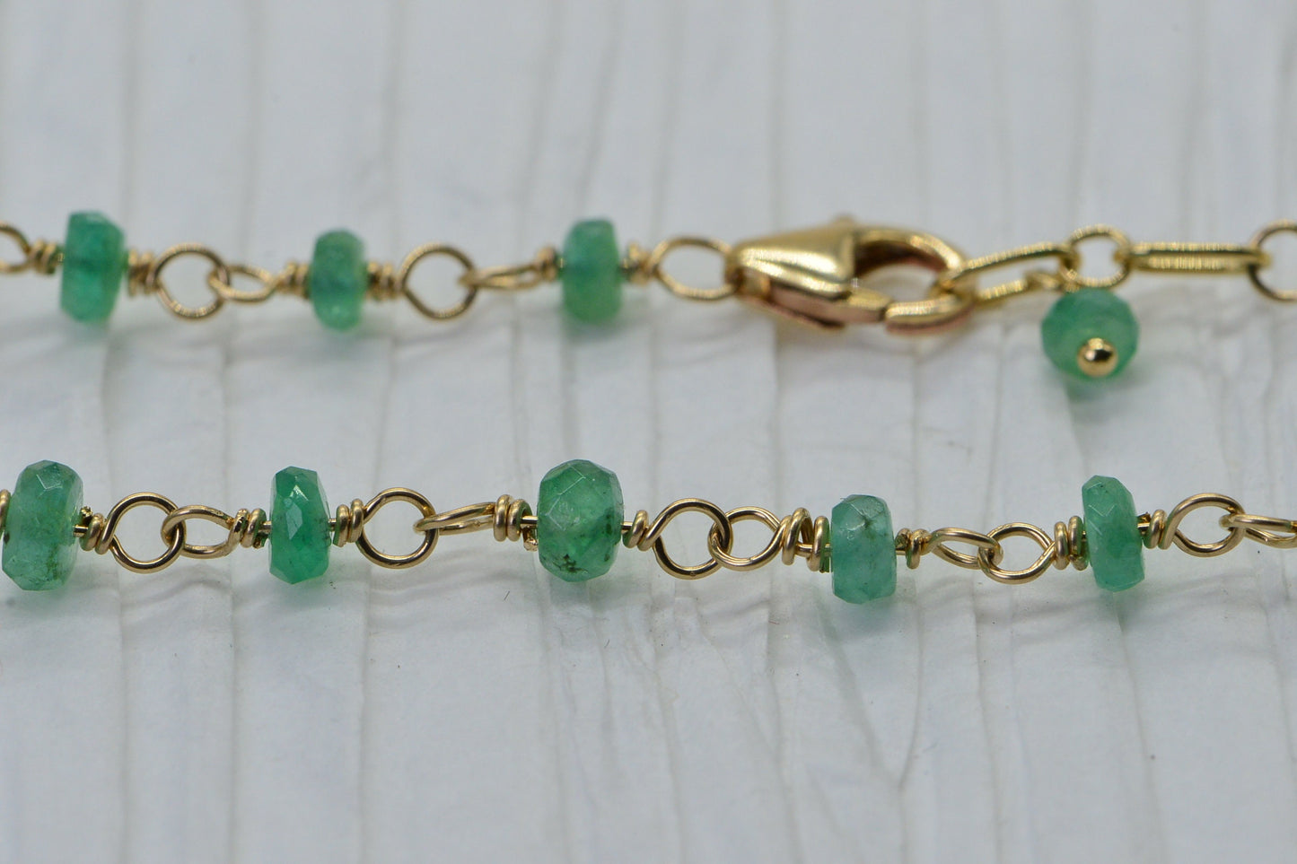 Handmade Emerald Bracelet: 14K Gold Filled Wire Wrapped Chain, May Birthstone