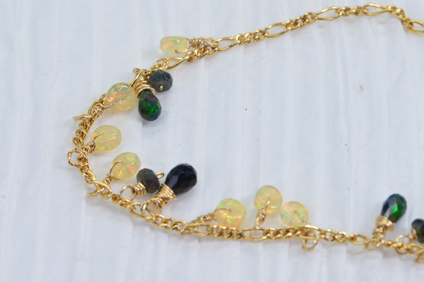 Ethiopian Welo Opal Bracelet: 14K Gold Filled Dainty Wire Wrapped Jewelry