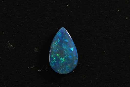 Australian Black Opal Doublet: Pear Cabochon Gemstone, 0.45ct