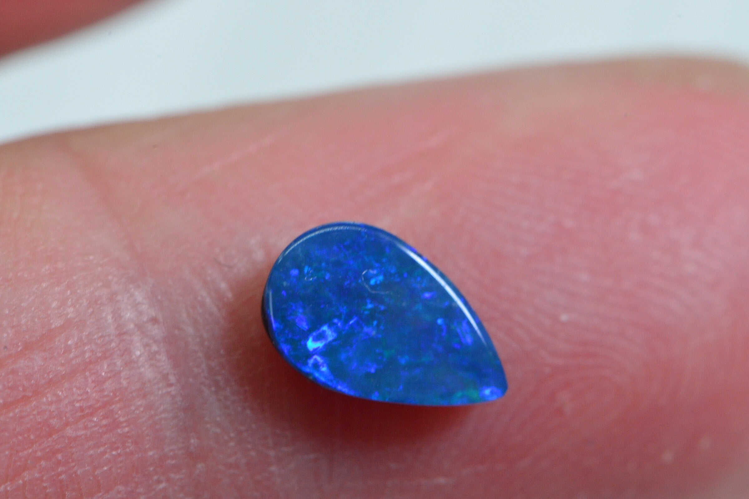 Australian Black Opal Doublet Pair: Blue Pear Cabochons (7X5mm)