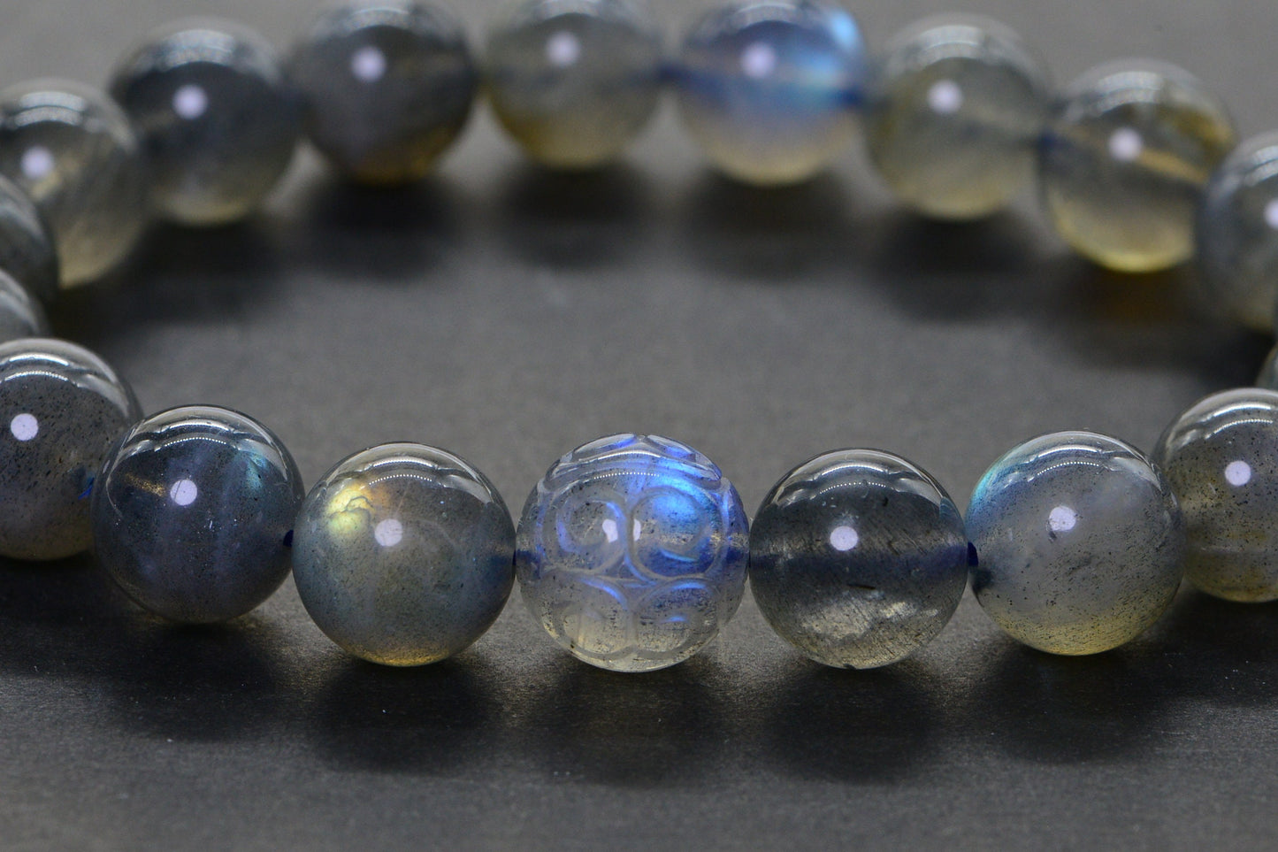 10mm Labradorite Carved Blue Flash Bohemian Bracelet crystal healing Bracelet